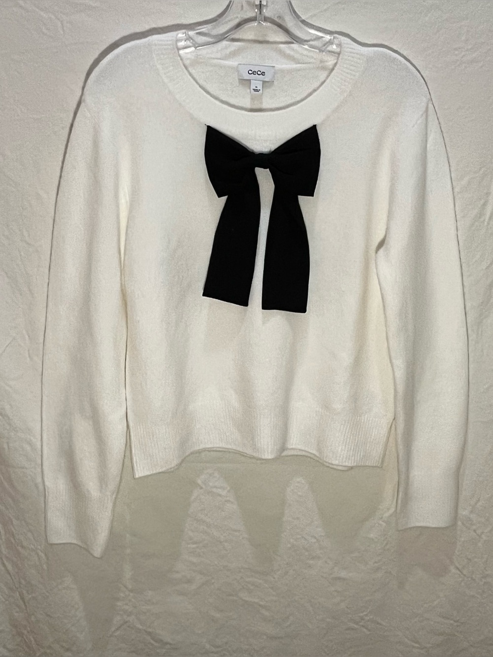 CeCe Cream Black Bow Sweater Petite Large
